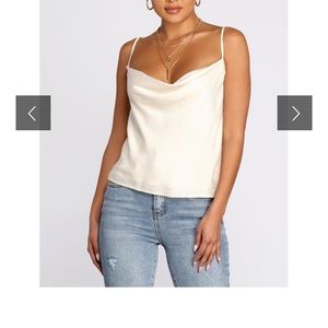 Champagne cowl neck satin top